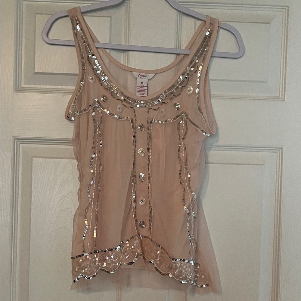 Chico's Sparkling Sequin Beige Tank Top